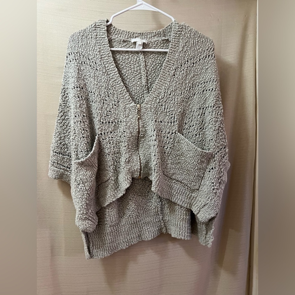 Intropia Cozy Knit Women's Short Sleeve Zip Up Sweater Cotton Boho Oversize